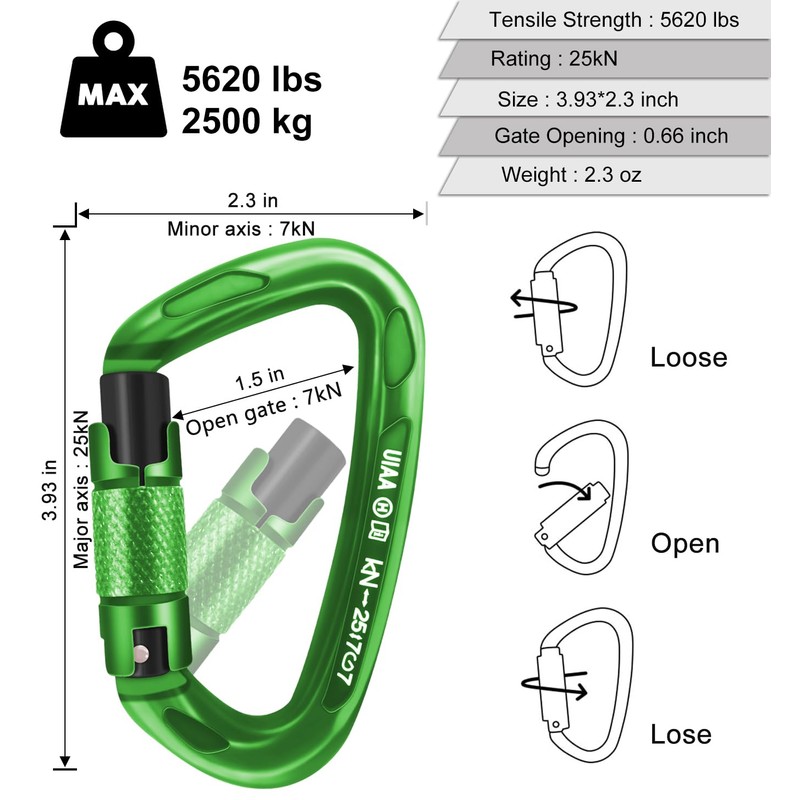 AINIKEY Climbing Carabiner Clips 25kN Auto Locking Carabiner, Professional Heavy