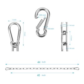 1 Pack Gate Chain Lock for Outdoor Fence with Carabiner, 1/6 x 44 Inch Stainless Steel Link Chains No Fear of Being Bent, Easy to Adjust Barn Chain for Livestock Gate （ Silver ） (1, 44 Inch)