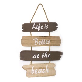 TEMPELWELT Picture Wall Picture Life is Better at the Beach 28 x 35 cm, Brown Wood, Decorative Pendant with Saying, Sign Wooden Picture Wall Decoration Living Idea