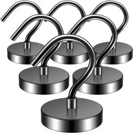 FINDMAG 6 Pack Magnetic Hooks, Black, 60 lbs Neodymium Magnetic Hooks, Magnet with Hooks, Extra Strong Magnetic Hooks for Camping, Magnetic Hooks with Strong Magnets for Cruise and Household