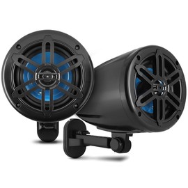 PyleUsa 5.25”Waterproof Off-Road Speakers-180W 2-Way Marine Woofer Sound System w/ 360° Rotatable Bracket, Full Range Outdoor Audio Stereo Speaker for Motorcycle ATV Jeep Boat, Includes Bracket(Black)