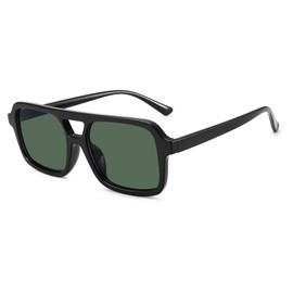 DIMENSIP Retro 70s Avaitor Sunglasses for Women Men, Vintage Square Orange Sun Glasses - UV Protection(Black/Green Lens)