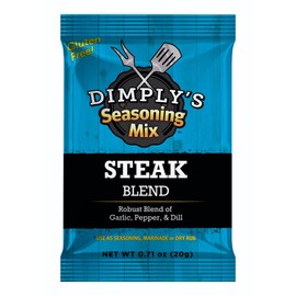 Dimply's Steak Seasoning Mix – 12 Pack, Single Serve Dry Rub and Marinade – Garlic Pepper Dill Blend for Meat, Chicken, Tofu, and Vegetables – Vegan, Gluten Free, No MSG, Preservative Free