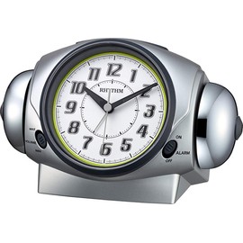 RHYTHM 8RA646SR19 Table Clock, Silver, 4.8 x 7.3 x 4.1 inches (12.1 x 18.5 x 10.6 cm), Alarm Clock, Continuous Second Hand, Loud Bell, Alarm