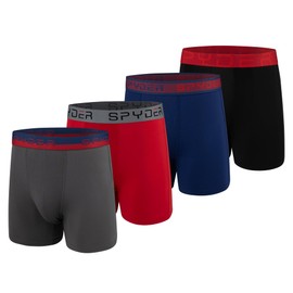 Spyder Mens Boxer Briefs 4 Pack Poly Spandex Performance Boxer Briefs Underwear (Red/Black/Navy/Grey, Small)