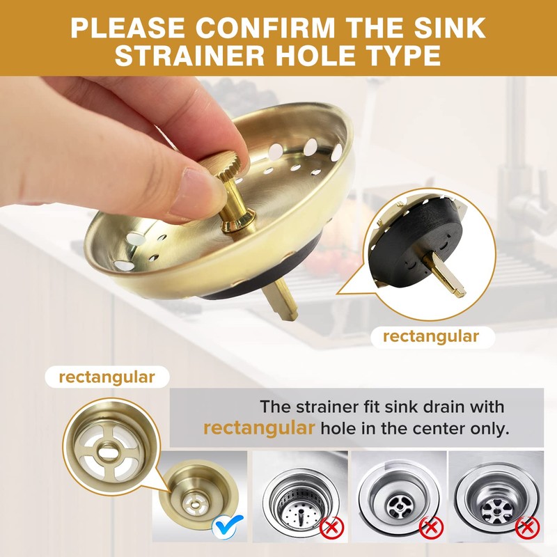 JEAPHA 2 Pcs Gold Sink Strainers Replacement for Standard 3-1/2