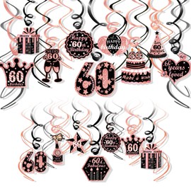 HOWAF 60th Birthday Party Decorations,60th Birthday Party Rose Gold Hanging Swirls Ceiling Decorations Foil Swirls