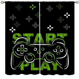 SENRUEGT Kids Boys Window Curtain,Gamer Gaming Video Game Gamepad Controller Curtains for Living Room Bedroom Set of 2 Panels Rod Pocket Drapes 42x45 Inch, Green Black