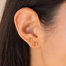 MUMREUES Gold Earrings for Women 14K Gold Bubble E Initial Letter Stud Earrings for Women Trendy Simple Small Minimalist Dainty Cute Hypoallergenic Earrings Jewelry Gifts for Women
