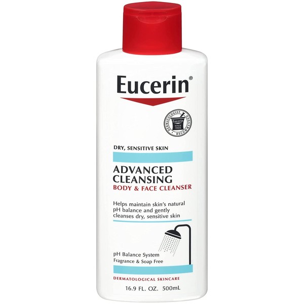 Eucerin Advanced Cleansing Body & Face Cleanser 16.9 Ounce (500ml) (Pack of 3)