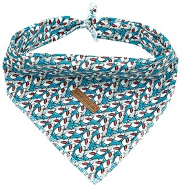 Elegant Little Tail Dog Bandanas - 1Pack Shark Print Cute Washable Summer Boy Scarf Square Bib Kerchief Adjustable Pet Bandana for Small Medium Large Dogs