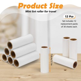 LELE LIFE 360 Sheets Refills for Mini Lint Roller, Extra Sticky Sheets for Travel Portable Small Lint Roller Cat Dog Pet Hair Remover, 12 Rolls
