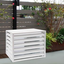 Air Conditioner Fence, Outdoor Privacy Screen Metal 4-Panels Pool Equipment and A/C Units Enclosure Fence Cover,No Dig Fence Freestanding (White)