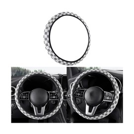 HZEL Elastic Car Steering Wheel Cover, Anti-Slip Stretch Checkered Vehicle Steer Wheel Protector, 14.5-15 Inch Steering Wheel Protection Guard, Universal Automotive Interior Accessories (White)