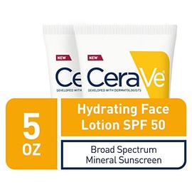 CeraVe Protector solar 100% mineral Spf 50 | Protector solar facial con óxido de zinc y dióxido de titanio para piel sensible | 2.5 onzas, paquete de 2