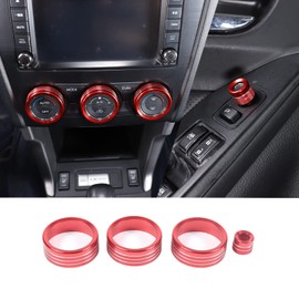Air Conditioner Switch Knob Cover Fit for Subaru Forester 2013-2018/XV 2012-2017, Aluminum Rearview Mirror Adjustment Knob Cover AC Switch Knob Trim Ring, 4PCS (Red)