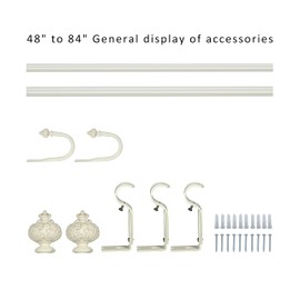 eTeckram 1" Curtain Rod with Albert Finials - 48" to 84", Weathered White
