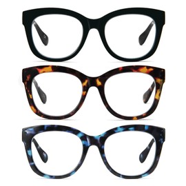 prtcslwd Oversized Reading Glasses for Women, 3 Pack Retro Blue Light Blocking Computer Readers with Spring Hinge +3.5