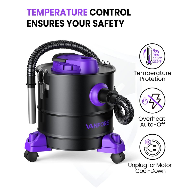 VANPORE Ash Vacuum for Pellet Stoves: 5.2 Gallon Fireplace Ash