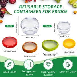 WZYTEU Set of 4 Food Storage Balls + Avocado Box, AS Onion Container, 7 and 9 cm Diameter for Fruit, Onions, Garlic, Fridge (Transparent)