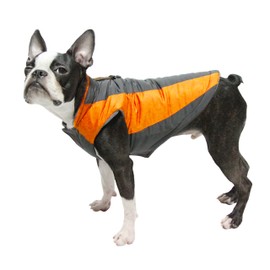 Gooby - Trekking Jacket, Small Dog Fleece Lined Jacket with Water Resistant Shell and Leash Ring, Orange, Small