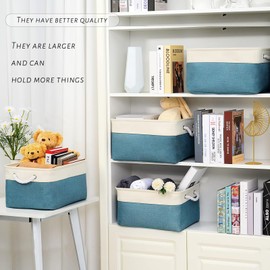 TcaFmac Storage Basket for Organizing - Large 4 Pack Fabric Storage Bins Baskets for Shelves with Ropes, Collapsible Storage Cubes for Closet Toy (White & Green16x12x8 inch)