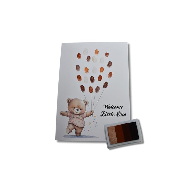 Baby Shower Fingerprint Guestbook Print - Teddy Bear - Balloons