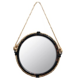 BetyHom Industrial Style 12.1 inch Round Wall Hanging Metal Mirror with Rope