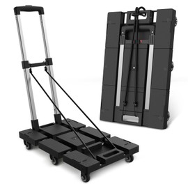 DNA MOTORING Folding Hand Truck, 176lbs Capacity Foldable Dolly Cart for Moving Heavy Loads, Collapsible Luggage Cart, w/Telescopic Handle, 2 Bungee Cord, Red, TOOLS-00745