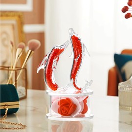 Bluebook Crystal Dolphin Figurines for Women Men,Handcrafted Glass Animals Figurines for Home Desk Decoration,Valentines Day Dolphin Gift for Women Girlfriend Wife(Red)