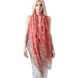 DiaryLook Women Lightweight Scarf Red Neck Scarf Gifts for Ladies Bird Long Scarves Fashionable Design Shawl Wrap,8 Coral