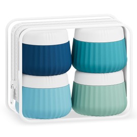 Mrsdry Travel Containers for Toiletries 4 Pack, TSA Approved Travel Size Toiletries, Travel Size Containers, With Clear Bag Leak Proof Silicone Jars, Travel Essentials Creams Jars Carrying Small Items