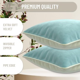 Blau Marité Decorative Velvet Throw Pillow Covers with Trim. Soft Velvet Decorative Pillow Cases. Velvet Cushion Covers. Contrast Pipping.(Blue and White, 12"x20")
