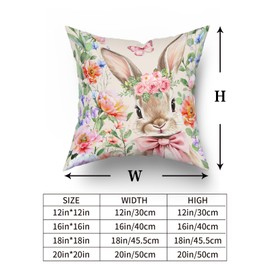 Giwawa Easter Bunny Throw Pillow Covers 18x18 Inch Set of 2 Cute Rabbit Spring Pillow Case Watercolor Pink Blue Floral Easter Themed Decorative Cushion Covers for Couch Sofa Farmhouse Decor