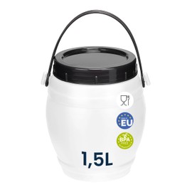 Garronda 1.5 Litre Container with Lid, Feeding Bin, Wide Neck Barrel, BPA-Free, Small Barrel Water Box with Lid, Ideal as a Transport Box, Safe Storage and Storage, GD-0086, White