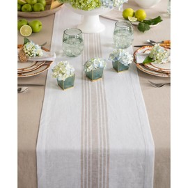 Solino Home Stripe Linen Table Runner 90 Inches Long - 100% Pure Linen Natural and White Farmhouse Table Runner 14 x 90 Inch for Dining, Summer
