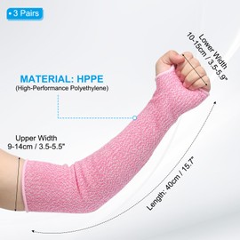 PATIKIL 12 Inch Cut Resistant Sleeve, 3Pairs Arm Safety Protectors Sleeves with Thumb Hole Level 5 Protection Forearm Guard Sleeves for Thin Skin and Bruising, S, Pink