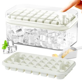 Ice Cube Tray with Lid and Bin, 2 Pack for Freezer, 64 Pcs Ice Cube Mold (White)