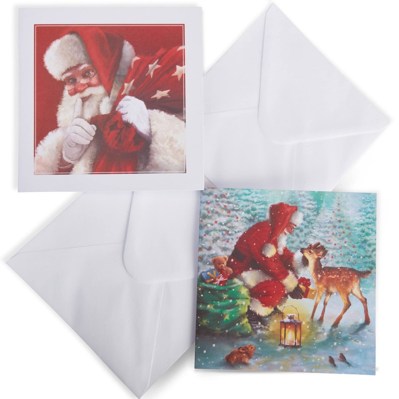 Traditional Christmas Cards Two Assorted Designs Santa Sack & Santa