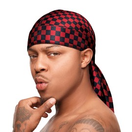 Red by Kiss Bow Wow X Power Wave Checker Silky Durag for Men Waves Silky Doo Rag (Red)