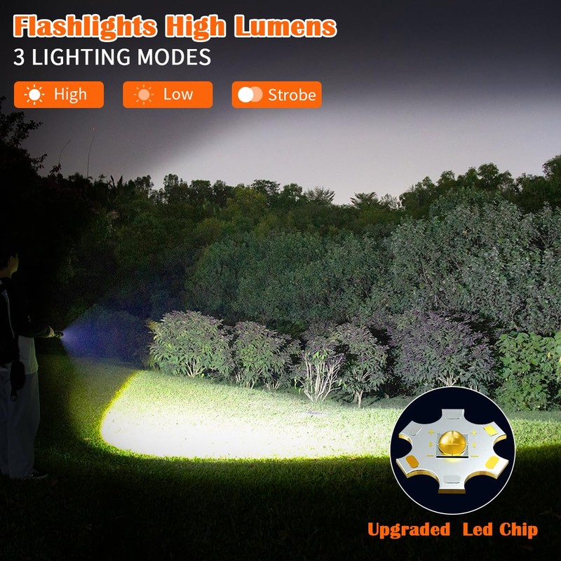 3Pack Rechargeable Flashlights, Tactical Flashlights High Lumens, Super Bright Flashlight,