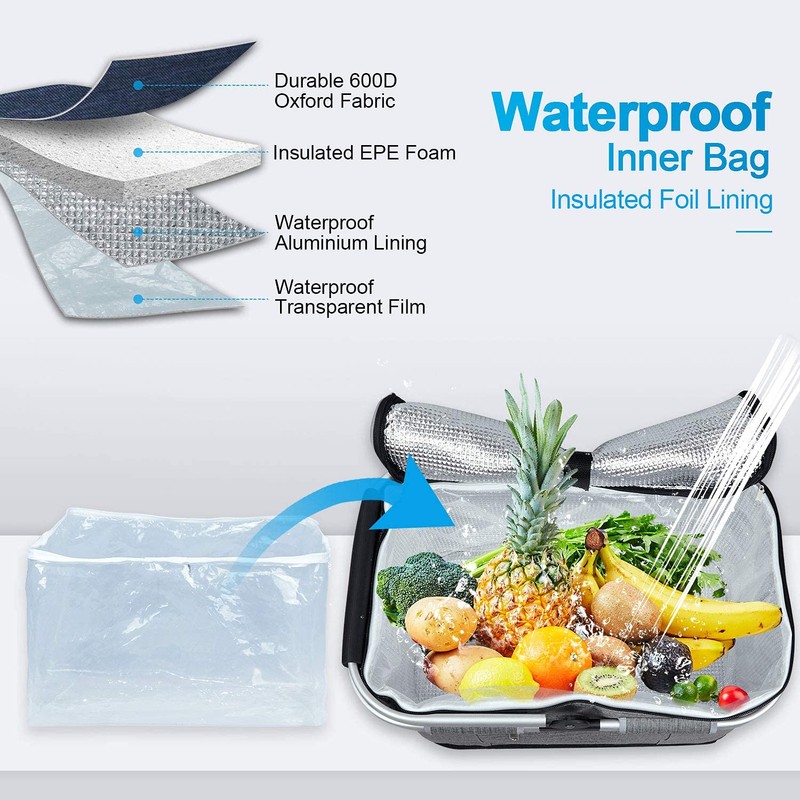LIQING 35L Picnic Basket 2 Layers of Internal Pockets Leak-Proof