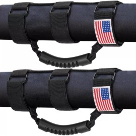 JJ 2 Pack Black US Flag Grab Handles 3 Straps Design Fits 55-23 Wrangler TJ YJ JK