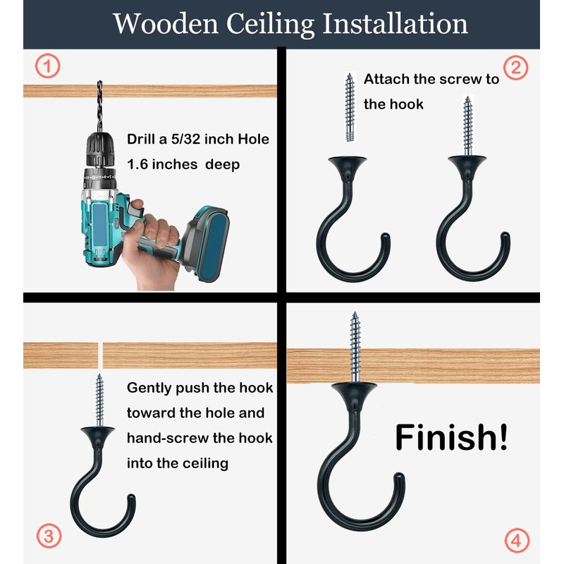 2 Sets Heavy Duty Swag Ceiling Hooks with Hardware for