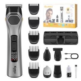 KEMEI 5-in-1 All-in-One Grooming Kit for Men, Cordless Professional Beard Trimmer and Nose Ear Trimmer, Electric Facial Grooming Set, Sideburn and Eyebrow Trimming Tool, Gifts for Men