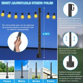 NUERPO 6 Pack String Light Poles,2.8Ft Metal Poles for Outdoor String Lights,Outdoor Light Poles with Post,Poles/Stand for Outside,Patio,Deck,Backyard,Garden Wedding,Party