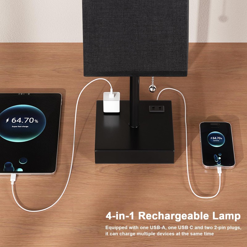 Plus Black Bedside Table Lamps Set of 2 - Bedroom