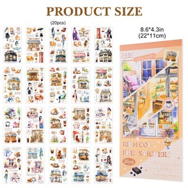 MIANRUII Scrapbook Sticker Book, 20 Sheets Magazine Stickers, Junk Journal Accessories, Pre-Cut Aesthetic PET Materials, Watercolour Scrapbooking Stickers for Adults (Coffee Brown)