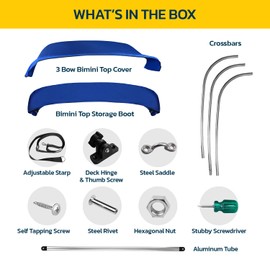 Seal Skin 3 Bow / 4 Bow Bimini Tops for Boats, 600D Marine Grade Fabric Boat Canopy Cover, Waterproof & Durable with Straps, Mounting Hardware & Storage Boot Boat Accessories