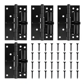 4 Pack Door Hinges Matte Black, Manganese Steel, 4 Inch Self Closing Heavy Duty Spring Hinge for Door Garage Gate Hardware Controls with Mounting Screws, 90 Degree Positioning